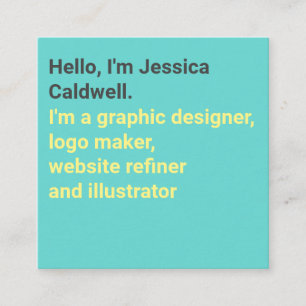 Modern minimal teal and yellow bold graphic design square business card