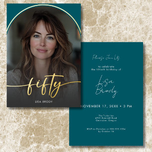 Modern Minimal Teal Arch Fiftieth Birthday