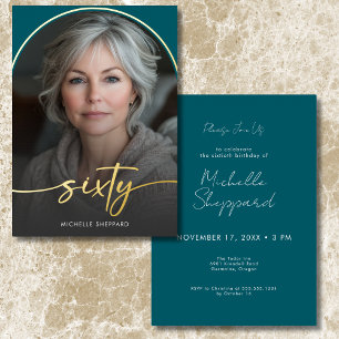 Modern Minimal Teal Arch Sixtieth Birthday