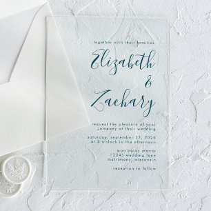 Modern Minimal Teal Blue Script Wedding Acrylic Invitations