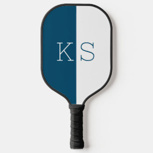 Modern Minimal Teal Blue & White Monogram Pickleball Paddle