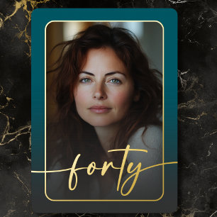 Modern Minimal Teal Photo Fortieth Birthday