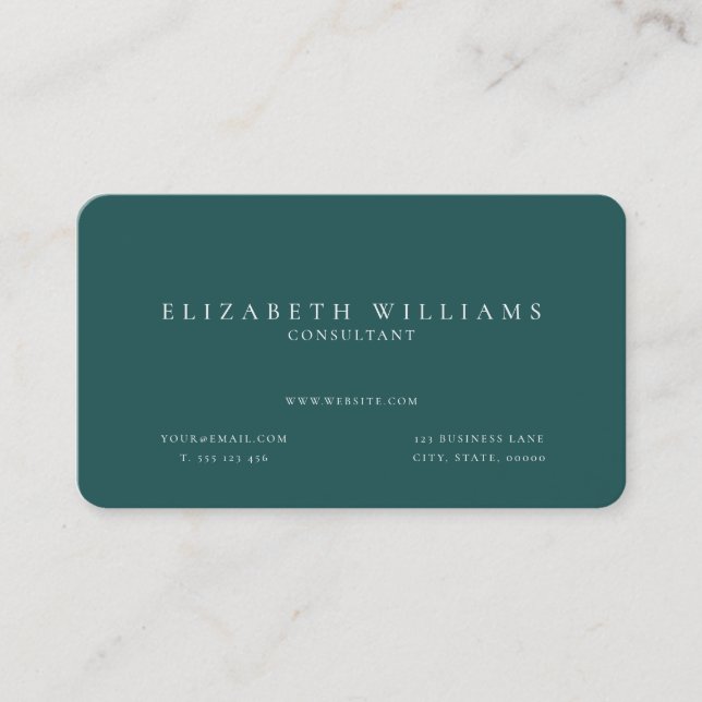 Modern Minimal Teal Professional Business Card (Front)