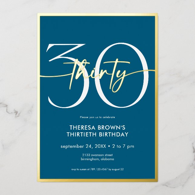 Modern Minimal Teal Thirty Script Birthday (Front)