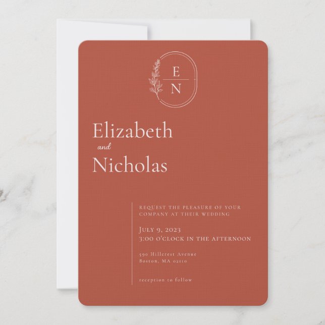 Modern Minimal | Terracotta & Blush Wedding  Invitation (Front)