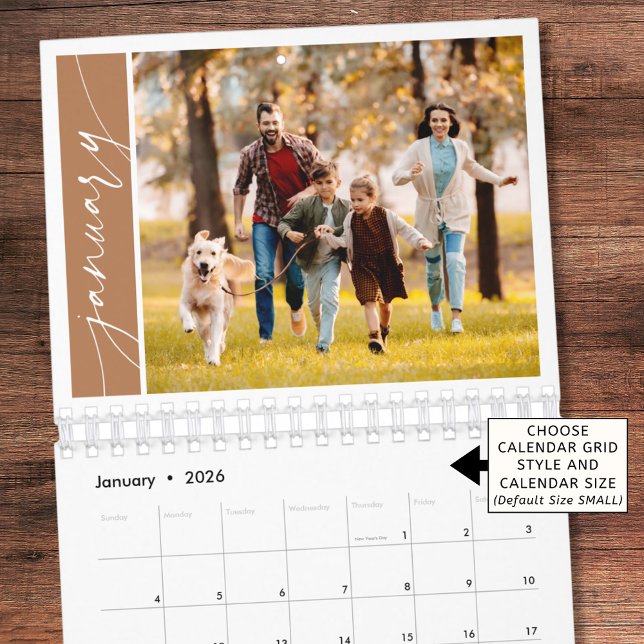 Modern Minimal Terracotta One Photo Family Calendar (Creator Uploaded)