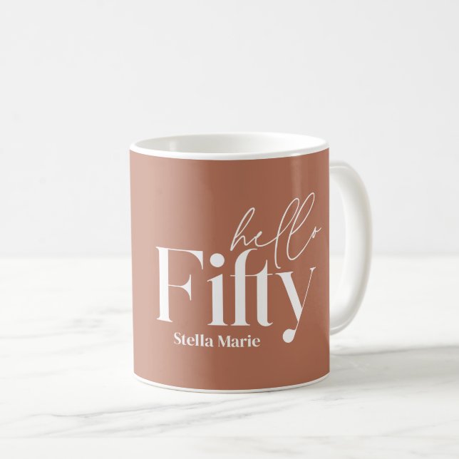 Modern minimal terracotta photo 50th birthday coffee mug (Front Right)