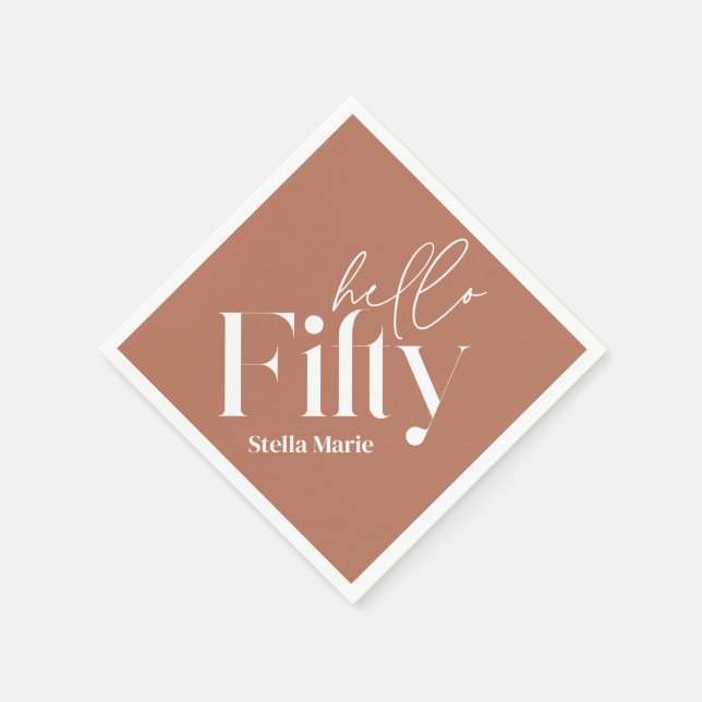 Modern minimal terracotta simple 50th birthday napkin (Corner)