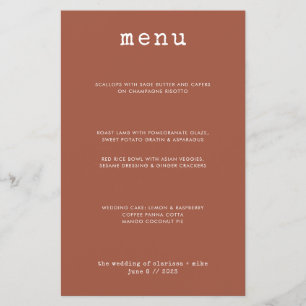 Modern Minimal Terracotta Typewriter Wedding Menu