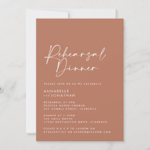 Modern Minimal terracotta Wedding Rehearsal Dinner Invitation