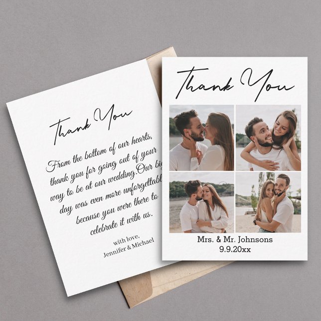 modern minimal thank you 4 photos collage  wedding card (Creator Uploaded)
