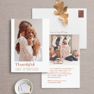 Modern Minimal Thankful Thanksgiving Photo Card