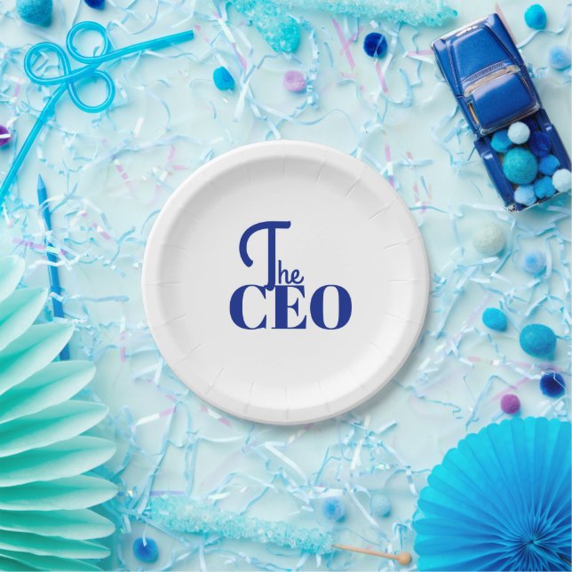 Modern Minimal The CEO Blue Paper Plate (Party)