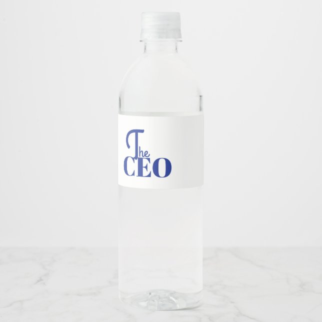 Modern Minimal The CEO Blue Water Bottle Label (Front)