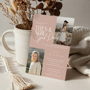 Modern Minimal Then & Now Graduation Party Photos Invitation