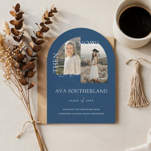 Modern Minimal Then & Now Graduation Party Photos Invitation