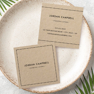 Modern minimal thin black border Kraft paper Square Business Card