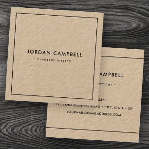 Modern minimal thin black border Kraft paper Square Business Card