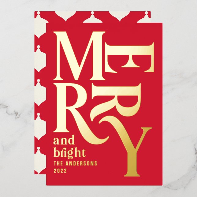 Modern minimal traditional merry Christmas Foil Ho Foil Holiday Card (Front/Back)