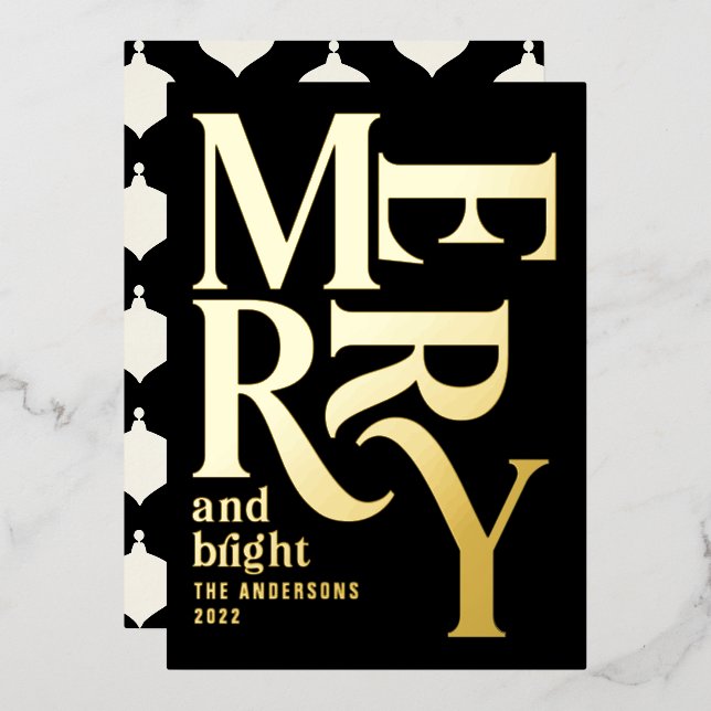 Modern minimal traditional merry Christmas Foil Ho Foil Holiday Card (Front/Back)