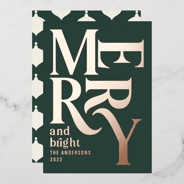 Modern minimal traditional merry Christmas green Foil Holiday Card (Front/Back)