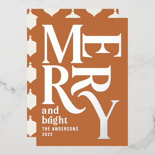 Modern minimal traditional merry Christmas rust Foil Holiday Card (Front/Back)