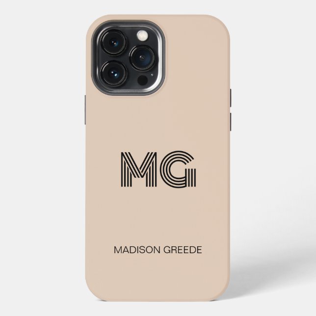 Modern Minimal, Trendy Beige Simple Monogram iPhone Case (Back)