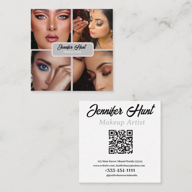 modern minimal trendy Makeup Artist Square Business Card (Front/Back)
