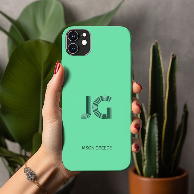 Modern Minimal, Trendy Mint Green Simple Monogram  Case-Mate iPhone Case (Creator Uploaded)