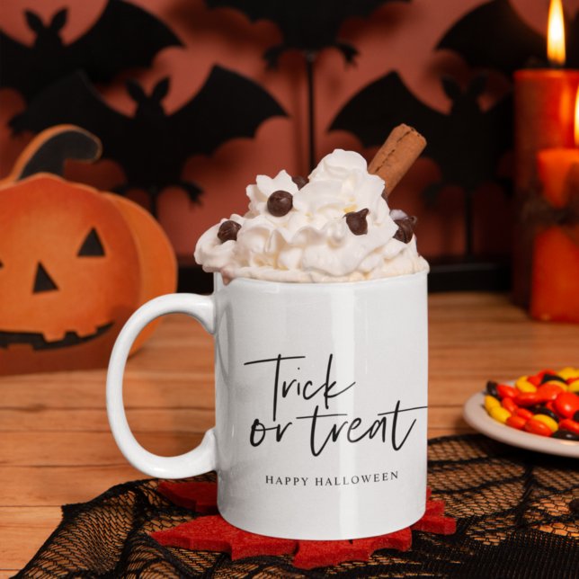 Modern Minimal Trick And Treat | Happy Halloween Two-Tone Coffee Mug (Creator Uploaded)