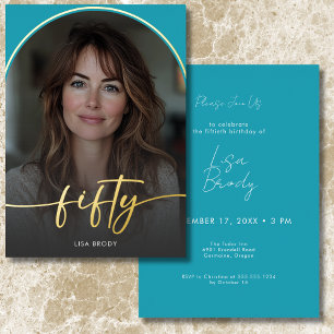 Modern Minimal Turquoise Arch Fiftieth Birthday