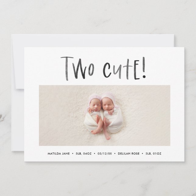 Modern minimal twin photo birth announcement (Front)