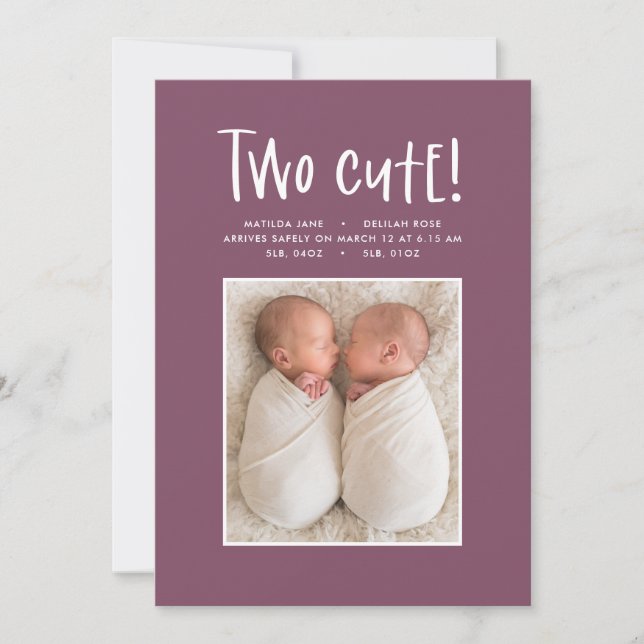 Modern minimal twin photo birth announcement (Front)