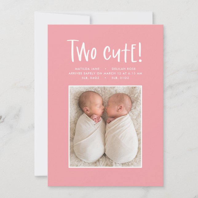 Modern minimal twin photo birth announcement (Front)