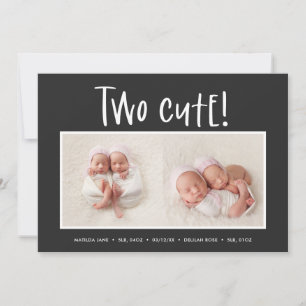 Modern minimal twin photo birth announcement
