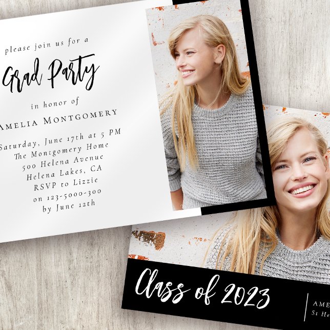 Modern Minimal Two Photo Graduation Party Invitation (Creator Uploaded)