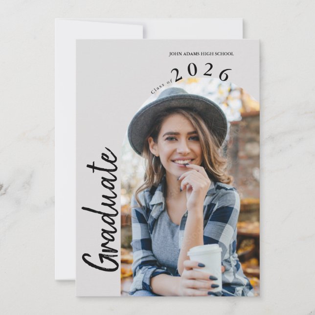 Modern Minimal Two Photo Graduation Party Invitation (Front)