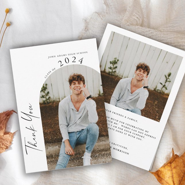 Modern Minimal Two Photo Graduation  Thank You Card (Creator Uploaded)