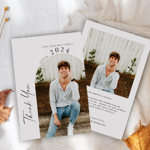 Modern Minimal Two Photo Grey Graduation  Thank You Card