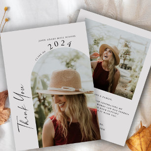 Modern Minimal Two Photo Handwritten Graduation  Thank You Card