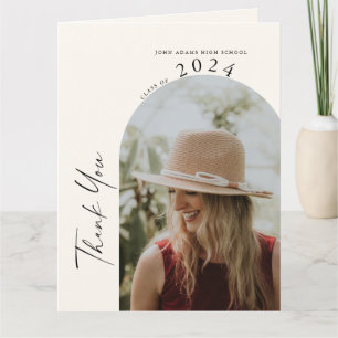 Modern Minimal Two Photo Handwritten Graduation  Thank You Card