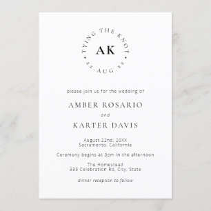 Modern Minimal Tying The Knot Monogram Wedding Invitation