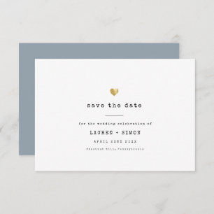 Modern Minimal Typewriter Gold Wedding Dusty Blue Save The Date
