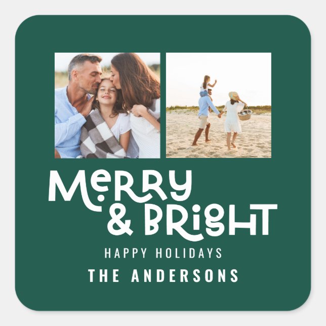 Modern minimal typography 2  photo Christmas   Squ Square Sticker (Front)