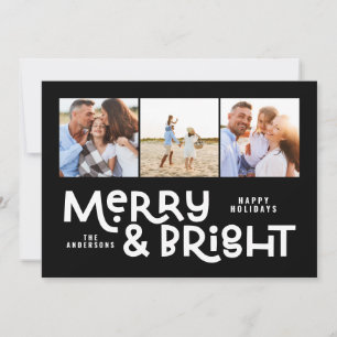 Modern minimal typography 3 photo Christmas fun Ho Holiday Card