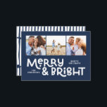 Modern minimal typography 3 photo Christmas fun Ho Holiday Card<br><div class="desc">All may not be calm but all can still be bright with this fun green modern colourful Christmas card. With space for 3 square photographs,  available in a selection of colours.</div>