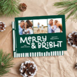 Modern minimal typography 3 photo Christmas fun Ho Holiday Card<br><div class="desc">All may not be calm but all can still be bright with this fun green modern colourful Christmas card. With space for 3 square photographs,  available in a selection of colours.</div>