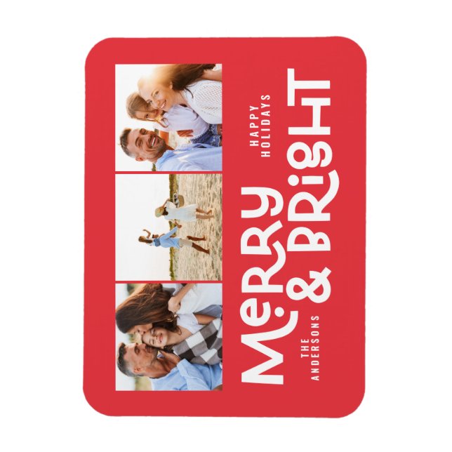 Modern minimal typography 3 photo Christmas fun Ho Magnet (Vertical)