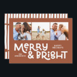 Modern minimal typography 3 photo Christmas fun Holiday Card<br><div class="desc">All may not be calm but all can still be bright with this fun modern colourful terracotta brown natural Christmas card. With space for 3 square photographs,  available in a selection of colours.</div>