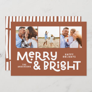 Modern minimal typography 3 photo Christmas fun Holiday Card